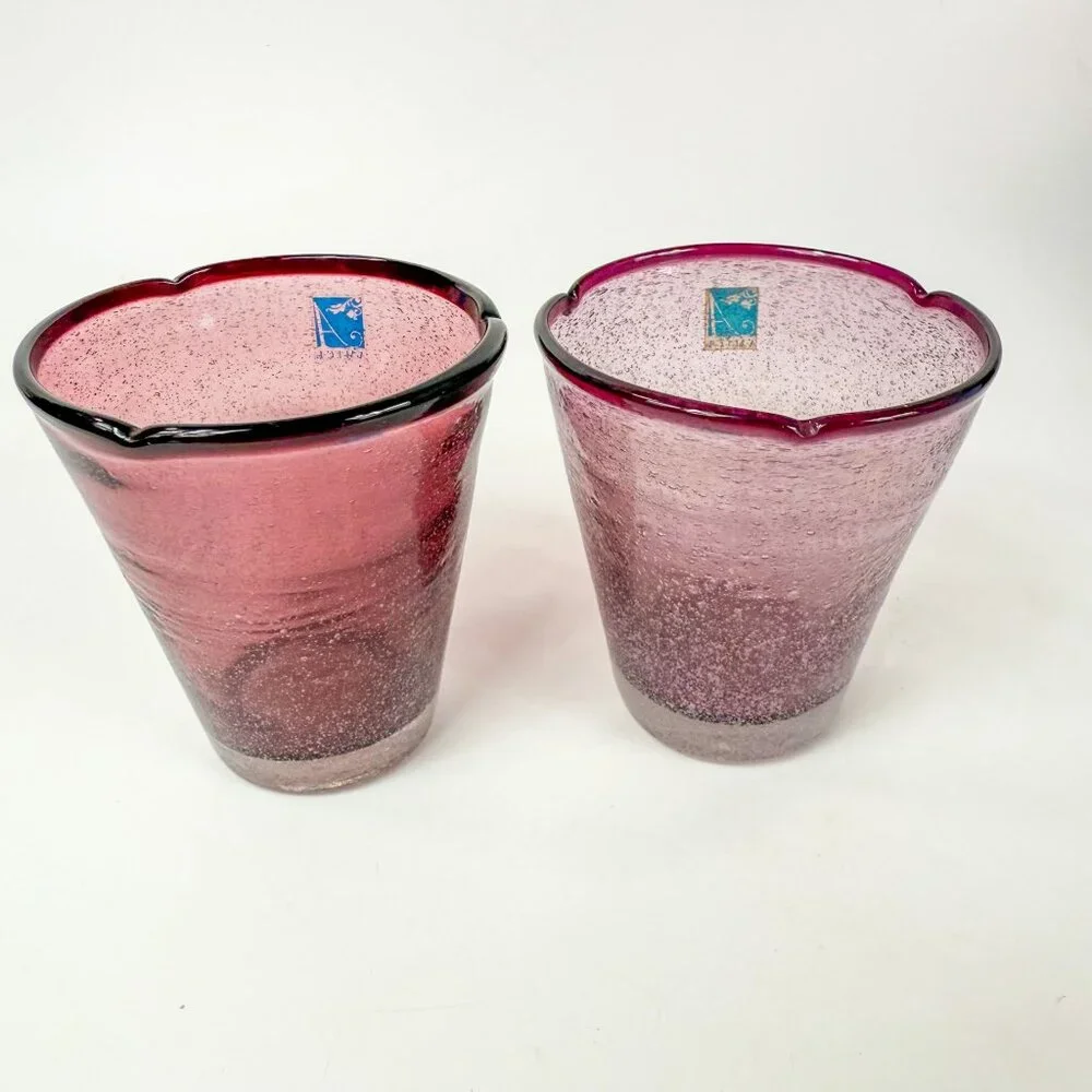 Z Gallerie Amici Provence Purple Amethyst Art Glass Air Bubble Glasses Set Of 2